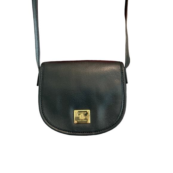 Lauren Ralph Lauren Mini Crossbody Leather Bag - Black Leather Small Handbag - Picture 4 of 16